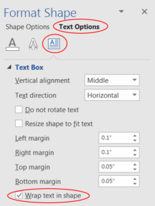 Wrap text in shape under Format Shape
